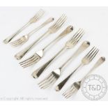 A collection of silver Old English pattern forks, to include; four small: London 1823 (x2),