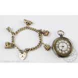 A French silver pocket watch, the white enamel face with Arabic dial within cartouche surrounds,