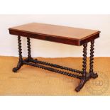 A Victorian burr walnut side table, with barley twist legs and scroll feet,