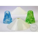 Two 1950's marbled glass light shades in blue and green colour ways,