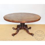 A Victorian burr walnut oval loo table,