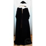 A 20th century ladies black velvet full length cape with mink trim hood,