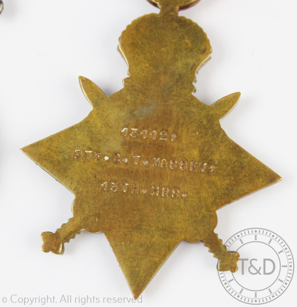 A World War I medal trio to 13112 Pte C T Massey 13-Hus, comprising 1914/15 Star, - Bild 6 aus 6