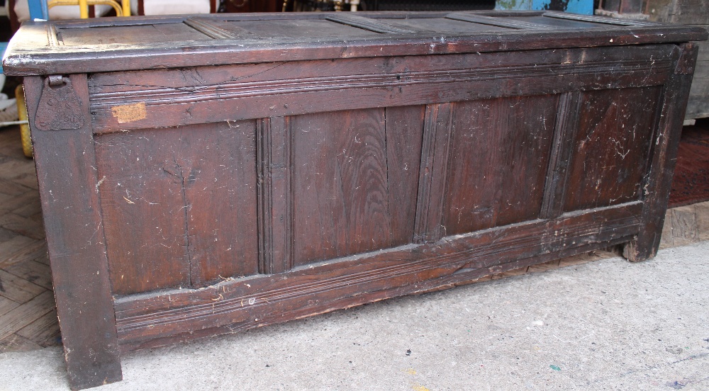 A late 17th century oak coffer, initialled and dated 'AD 66', - Image 4 of 13