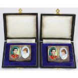 A pair of silver and enamelled silver boxes commemorating the marriage of HRH Prince of Wales and