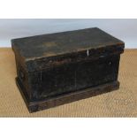 A late Victorian stained pine tool chest, enclosing various metal bowls, vases etc (Qty),