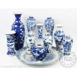 A selection of 18th century and later Chinese blue and white porcelain to include a large circular