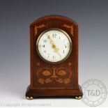 An Edwardian inlaid mahogany mantel time piece, with eight day movement, 23cm,