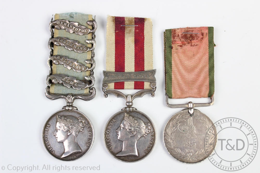 A Crimea Light Brigade medal group of three to Sergeant John Thornton 8th Hussars,