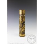 An Art Nouveau Trench Art shell case, embossed with poppies, 35cm high, numbered; '75 DE G F.RE 8 I.