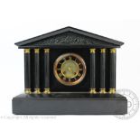 A Victorian black slate architectural mantel clock,