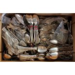 A selection of silver plated and chrome Old English pattern flatware, ex-military,