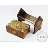 A Victorian brass mounted walnut box, the mounts set with turquoise cabochons, 10.