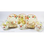 A 1950's novelty drinks set, comprising ewer and stopper and five glasses,