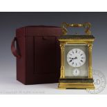 A French lacquered brass repeating carriage clock,