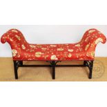A George III style mahogany scroll end window seat, early 20th century,