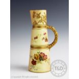 A Royal Worcester blush ivory tusk jug, shape number 1047, date code for 1896,