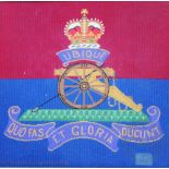 A modern wool work military panel for the Royal Artillery, and another The Royal Military Police,