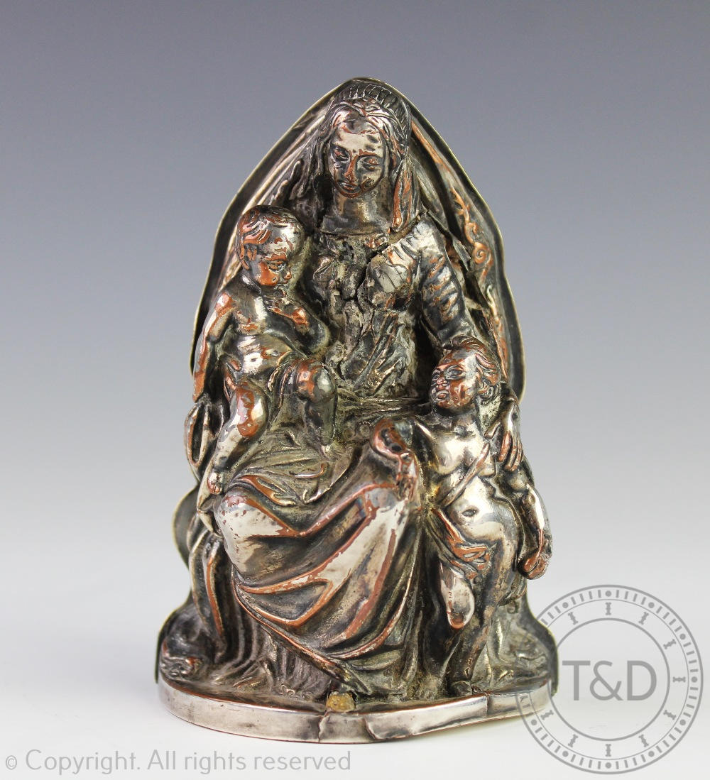 A 19th century Continental silver plated model of The Virgin and infant Christ,