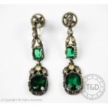 A pair of Georgian style green and white paste set drop earrings,