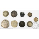 A collection of nine Westminster Collection silver coins, comprising a King Henry VIII silver Groat,
