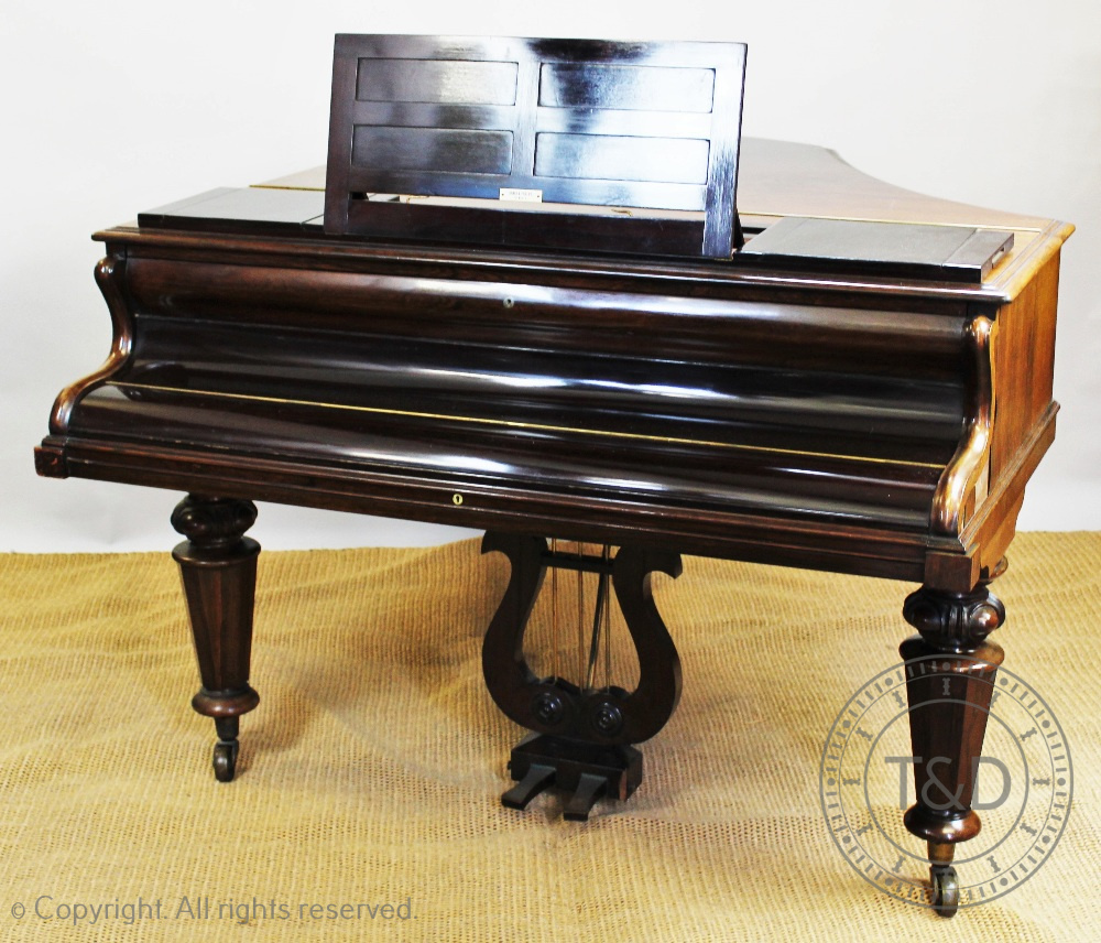 A 19th century John Broadwood and Sons rosewood baby grand piano, with gilt metal frame,