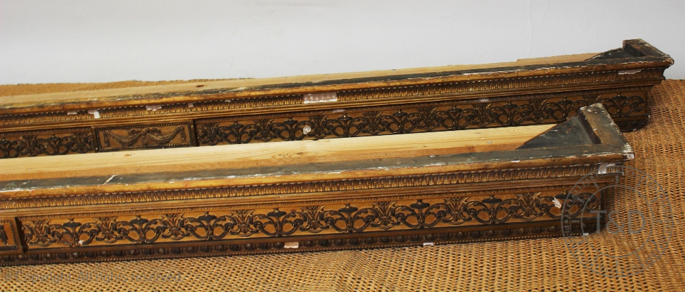 A pair of 19th century gilt wood and gesso pelmets, with egg and dart and scroll detailing, - Image 2 of 3