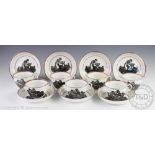 A part set of eight Herculaneum Pottery type pink lustre cups and seven saucers,