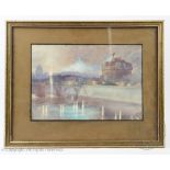 French School - early 20th century, Watercolour, River scene of the Seine by moonlight,