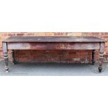 A 19th century rustic pine kitchen table, with one drawer (lacking drawer to one end),