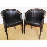 Four stained beech office tub chairs, on tapered legs,