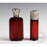 Two Victorian silver mounted red glass scent bottles, 7.