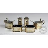 A silver six piece assembled condiment set,