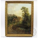 William Stone - late 19th century, Oil on canvas laid on later board, Cottage in a landscape,