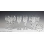A set of six Waterford Powerscourt pattern wine glasses, each with knopped stems and star cut bases,