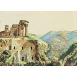 B C W Williams, Two watercolours, Italianate ruins in a landscape and a landscape with cattle,