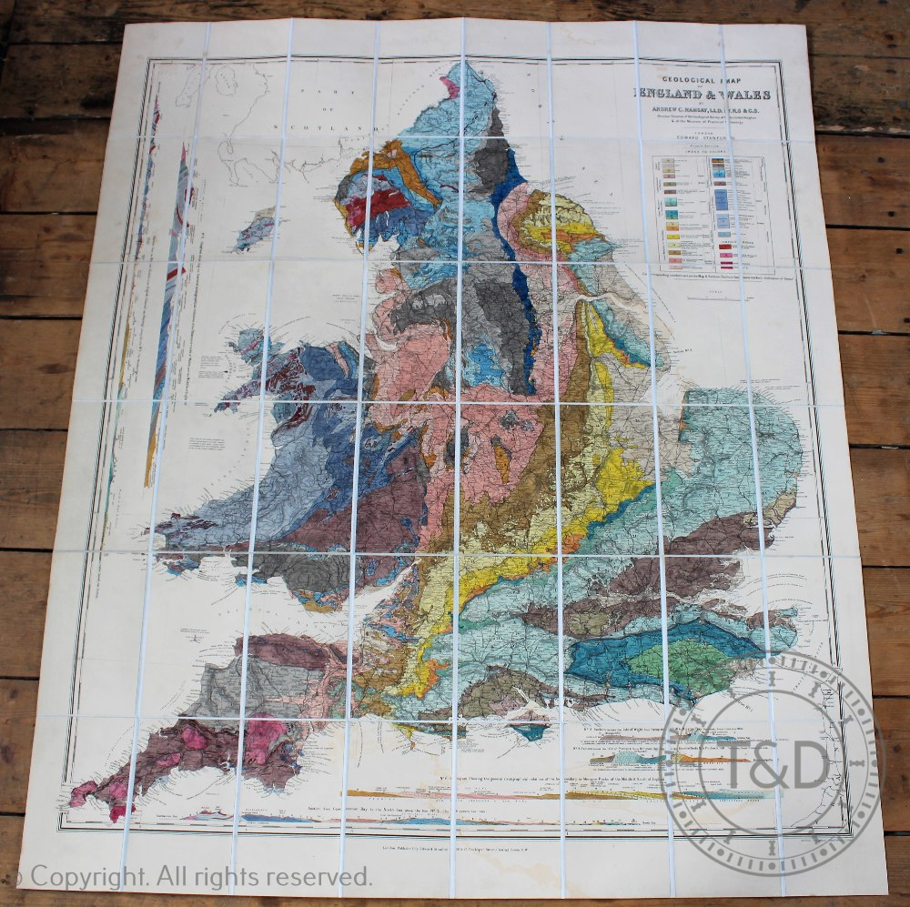 RAMSAY (C), GEOLOGICAL MAP OF ENGLAND AND WALES, 4th edition, printed by Edward Stanford, - Image 3 of 20