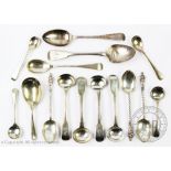 A collection of silver spoons to include a set of four George IV caddy spoons, Jonathan Hayne,