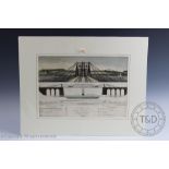 A Plan & View if a Chain Bridge erected over the Menai at Bangor Ferry 1820,