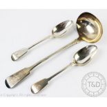 A pair of fiddle pattern silver spoons William Chawner II London 1830, each monogrammed,