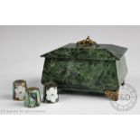 A Continental green hardstone bombe shape box and cover,