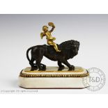A Thomas Weeks Regency bronze and ormolu group and of a cherub and a Lion,