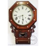 A 19th century mother of pearl inlaid rosewood drop dial wall clock,