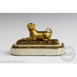 A Thomas Weeks Regency ormolu model of a pug, modelled lying upon a cushion,