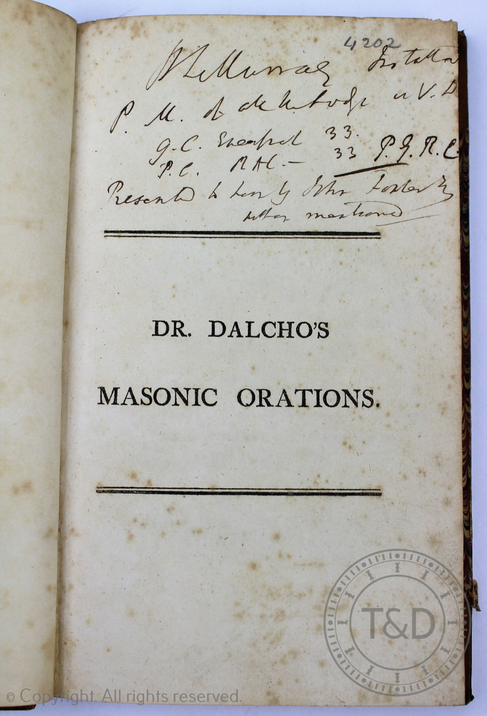 FREEMASONRY: DALCHO (F), ORATIONS OF THE ILLUSTRIOUS BROTHER FREDERICK DALCHO ESQ MD, - Image 3 of 4