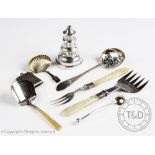 A selection of silver to include a Victorian sifter spoon, George Unite, Birmingham 1874,