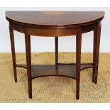 An Edwardian inlaid mahogany D shaped tea table, in George III style,