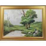 A pair of early 20th Century, Oil on canvas, Each depicting landscape riverside scenes,