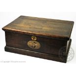 A late 19th century oak box, the front decorated with the number '5',
