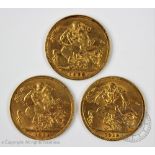 Three gold Sovereigns 1908,